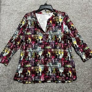 Snow skins Woman’s Abstract Colorful 3/4 Sleeve Viscose Blend Top Size Large